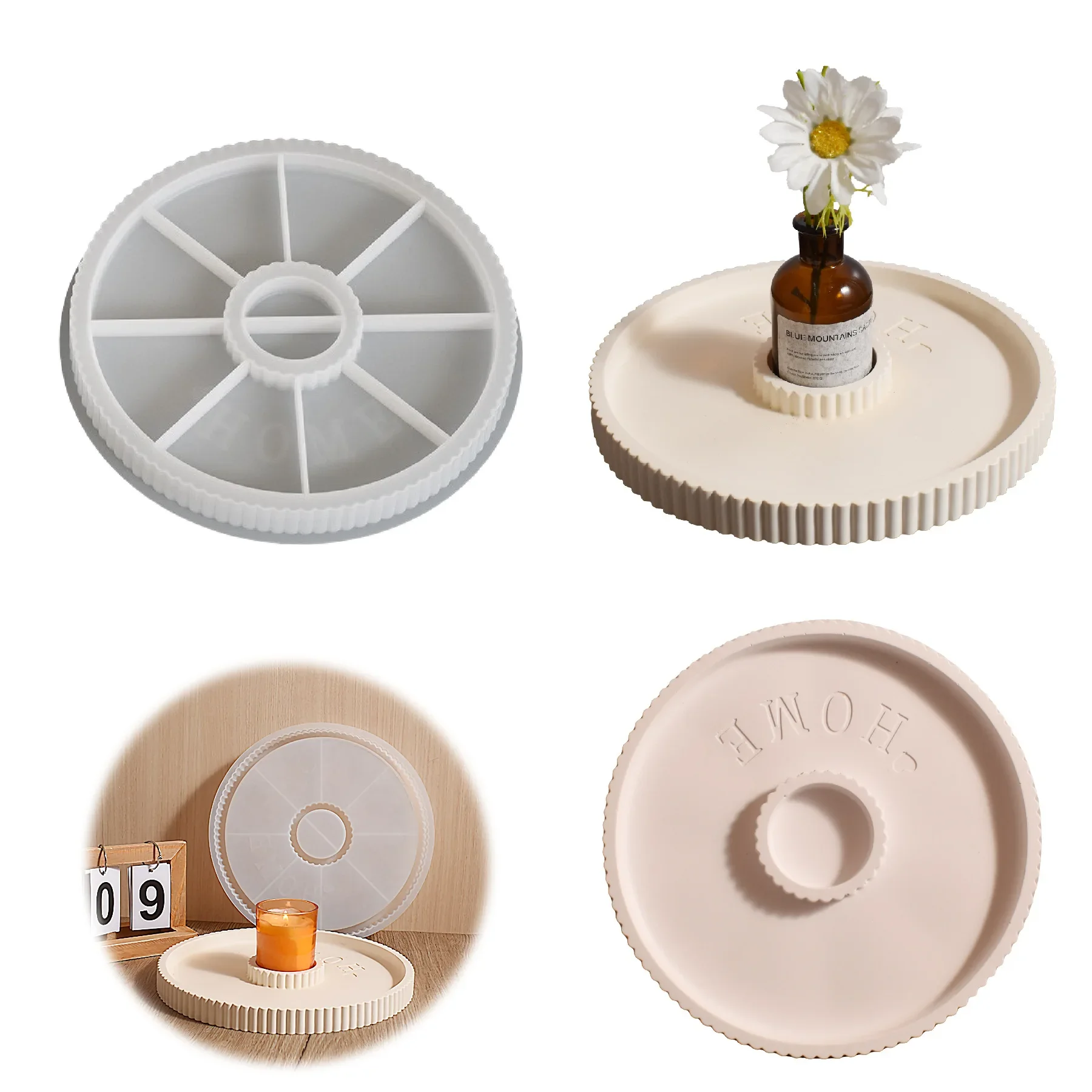 

DIY Handcrafted Resin Ornament Mold - Home English Font Gypsum Tray Silicone for Epoxy Resin Cement Clay Striped Candlestick