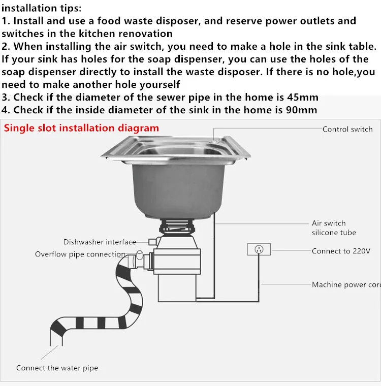 Garbage Processor Household Kitchen Food Processor Kitchen Sink Kitchen Waste Shredder Garbage Disposal220V