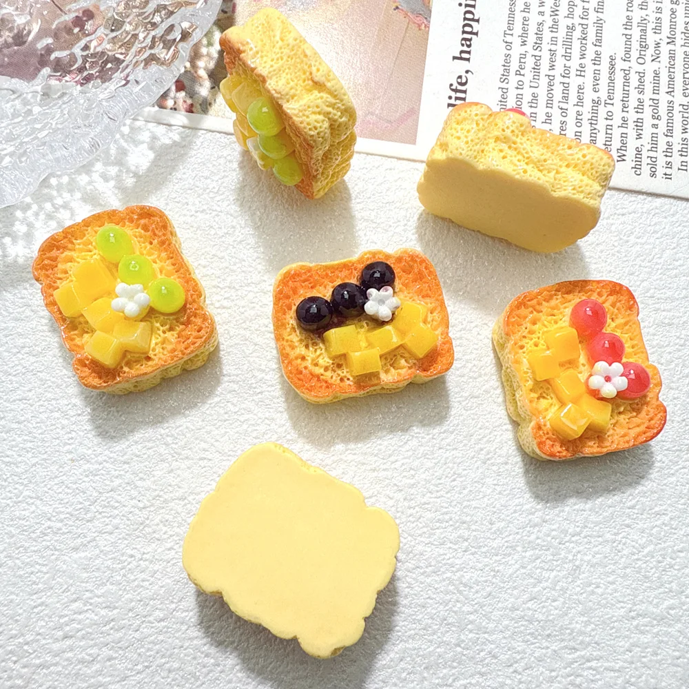 6Pcs 3D Simulation Fruit Toast Resin Charms Cute Miniature Food Ornaments DIY Jewelry Making Scrapbooking Dollhouse Accessories