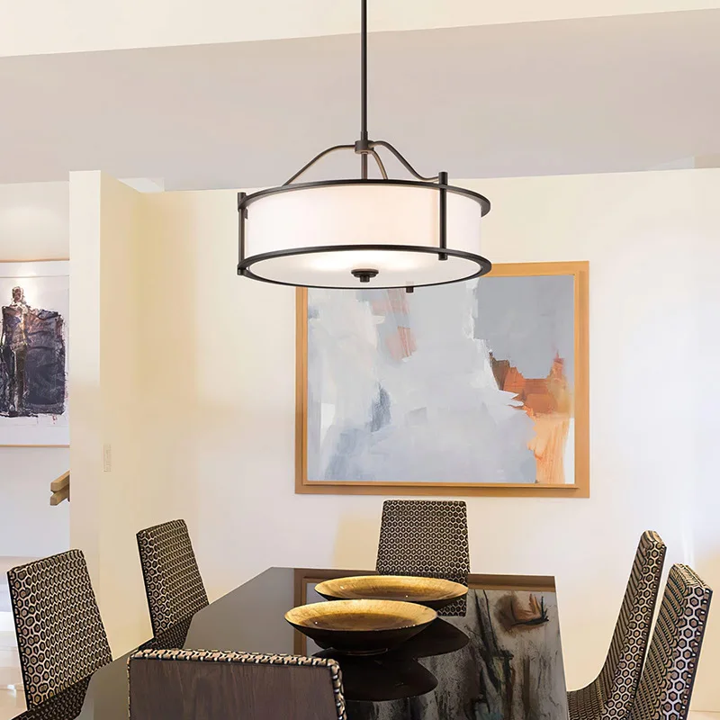 

New Farmhouse Fabric Chandelier Dining Room Light Island Bedroom Living Room Hotel Room Study Light Suspension Luminaire