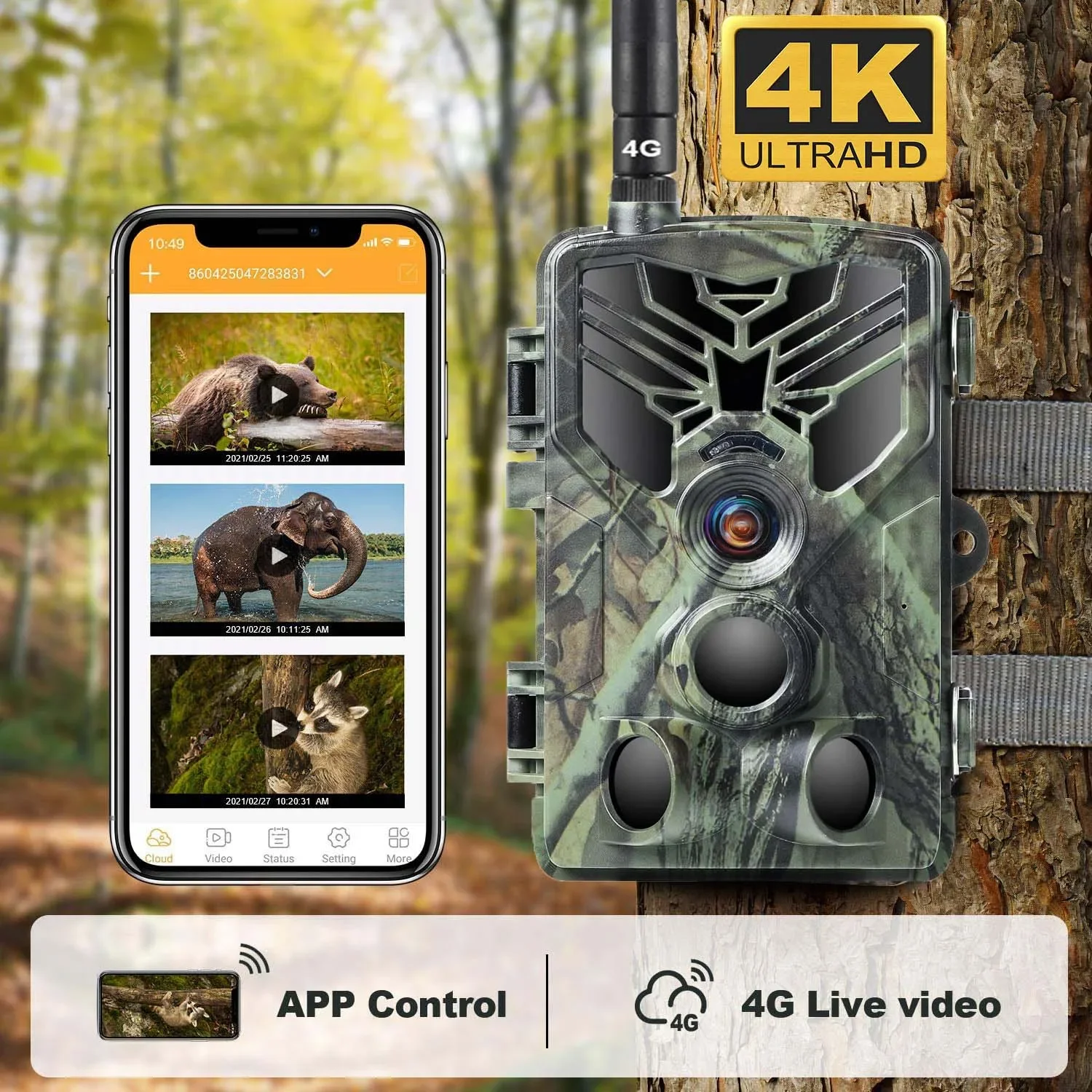 

Wireless Trail Camera with Live Broadcast, Mobile Surveillance, Cloud Service, 4K, Wildlife Hunting Cam, HC810PRO, 30MP