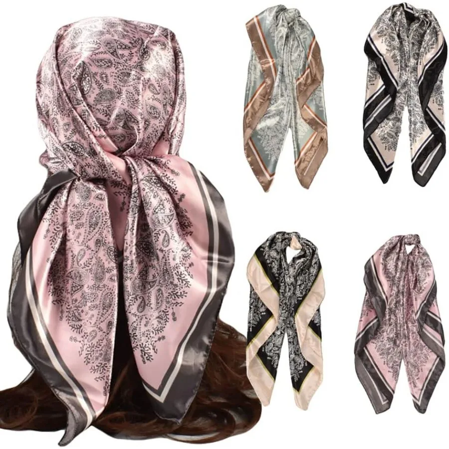 4 قطعة الأوشحة الحريرية الرأس للنساء وشاح الشعر الساتان 35 كبير مربع باندانا الحرير مثل وشاح للرقبة شال لارتداء اليومي المألوف