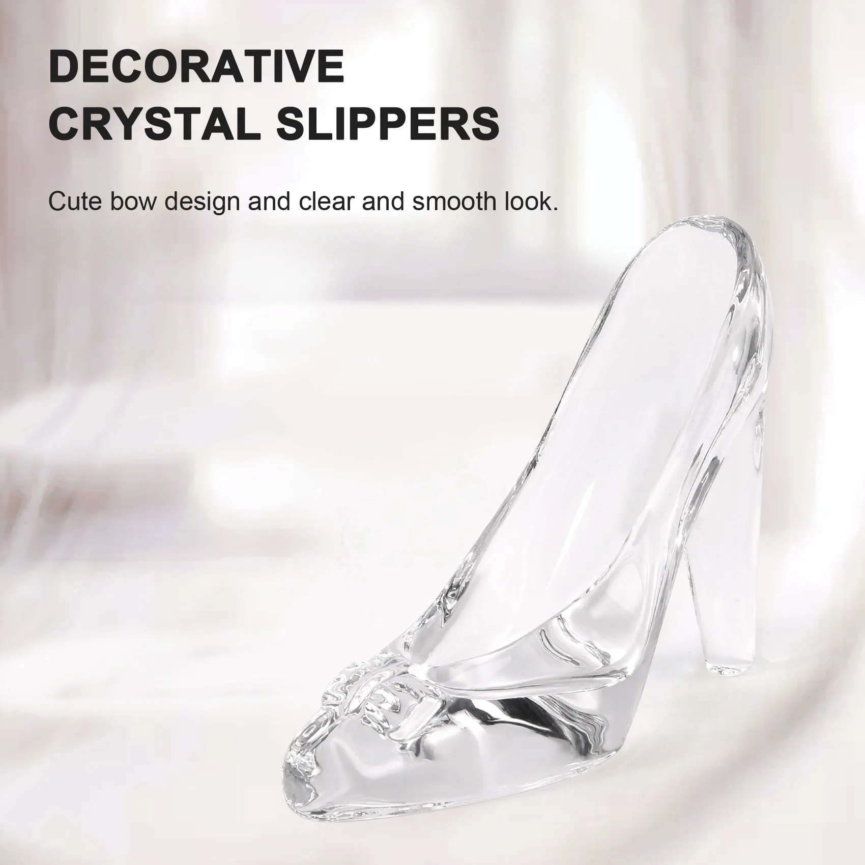 

UISN Crystal Shoes Glass Birthday Gift Home Decor Cinderella High-Heeled Shoes Wedding Shoes Figurines Miniatures Ornament