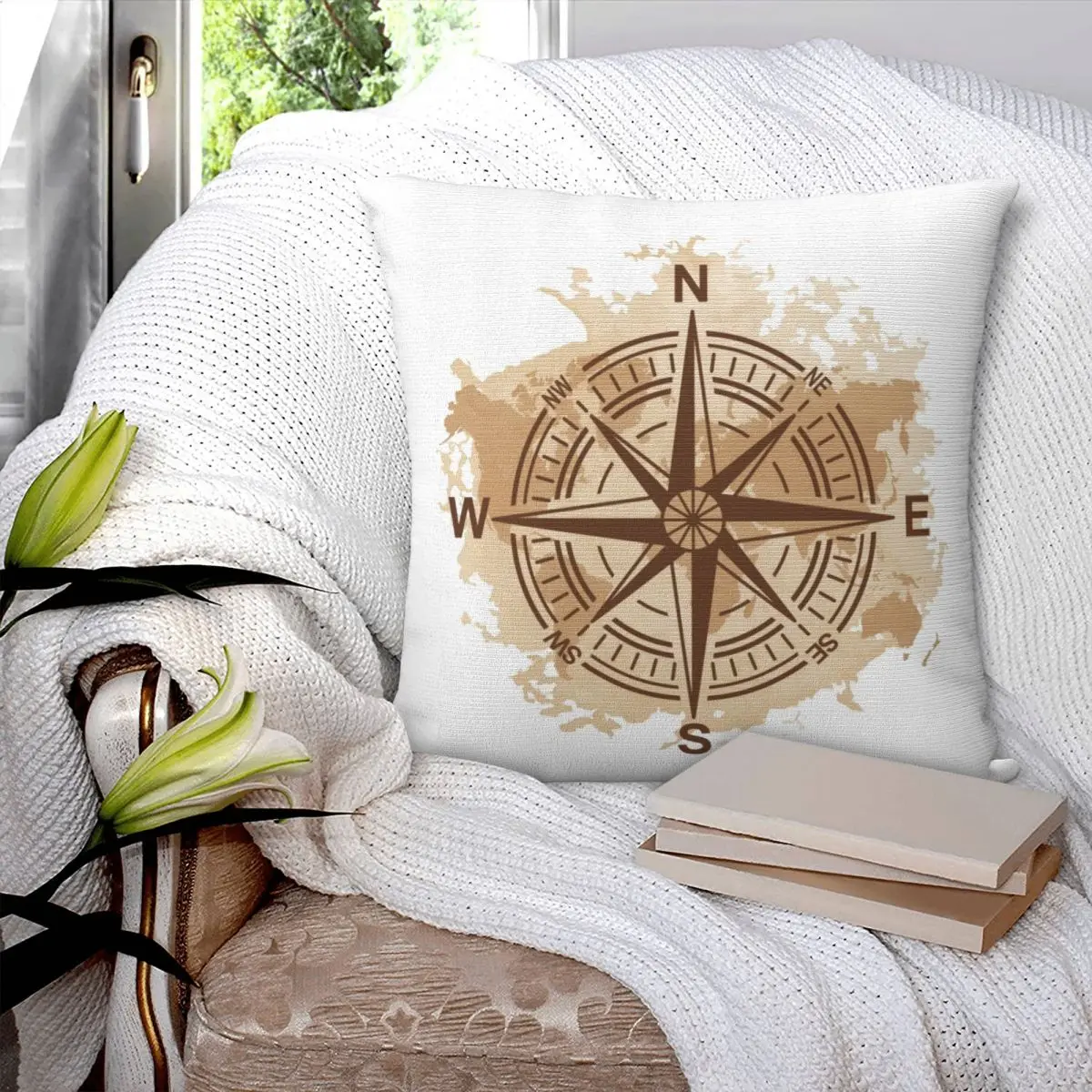 Antique Compass World Map Pillowcase Double-sided Printing Polyester Cushion Cover Decorations Pillow Case Cover Home Zipper