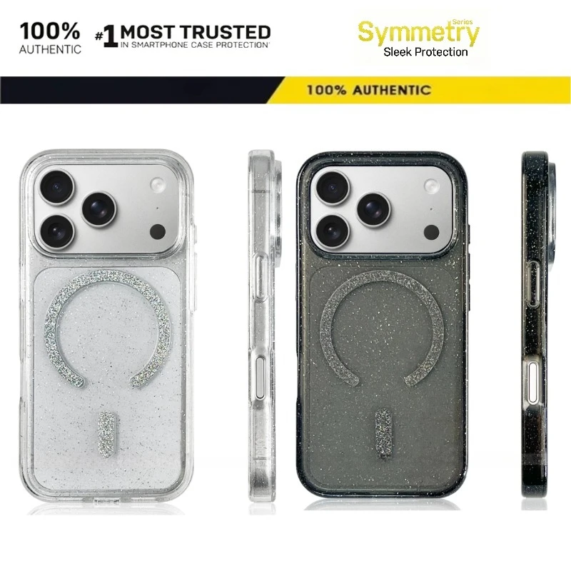 Robuste Transparente Glitzer Symmetry+ Hülle für MagSafe für iPhone 17 16 Pro Max Offizielle Magnetische Kabellose Ladehülle Ott-Box Funda – Detail 1