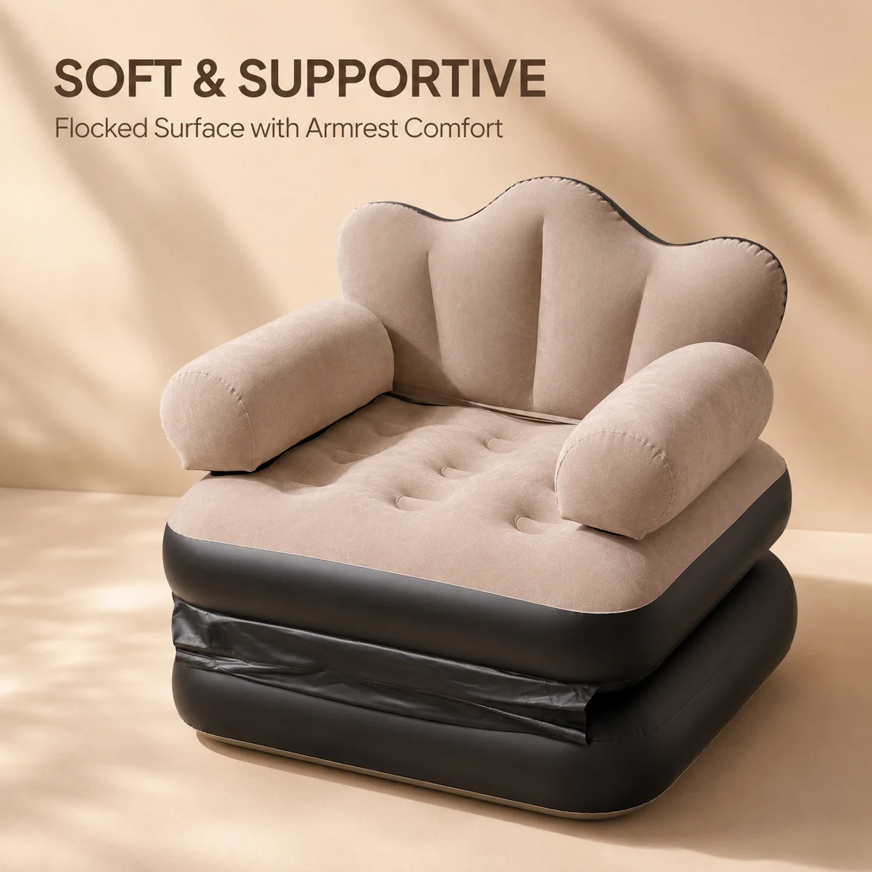 2 in 1 Inflatable Sofa Bed Folding Air Couch Chair with Armrests Portable Air Mattress Lounge Bed for Camping Home image 6