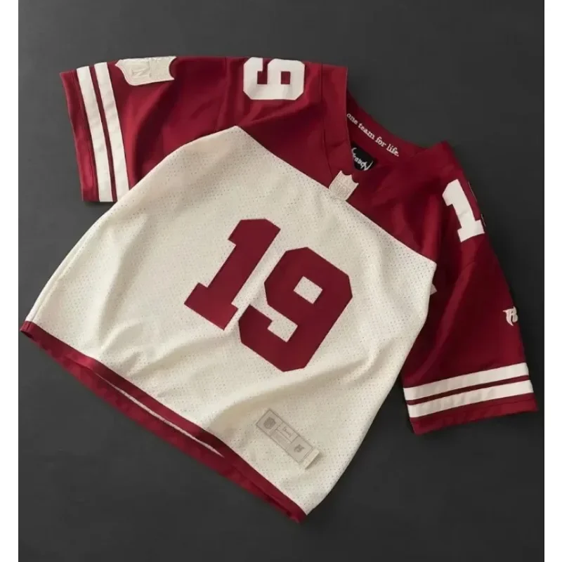

Summer Popular American Ins Basketball Wear Sports Couple Tops Y2K Hip-hop Street Red Ins Large Size Casual V-neck Women T-shirt