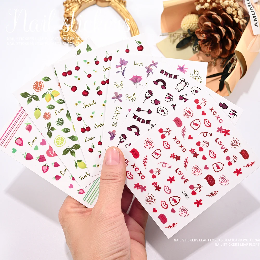 4/6PCS 3D Valentines Nail Sticker Love Letter Flower Fruit Sliders Nail Art Decals Nail Accessories Nail Supplies Nail Parts #