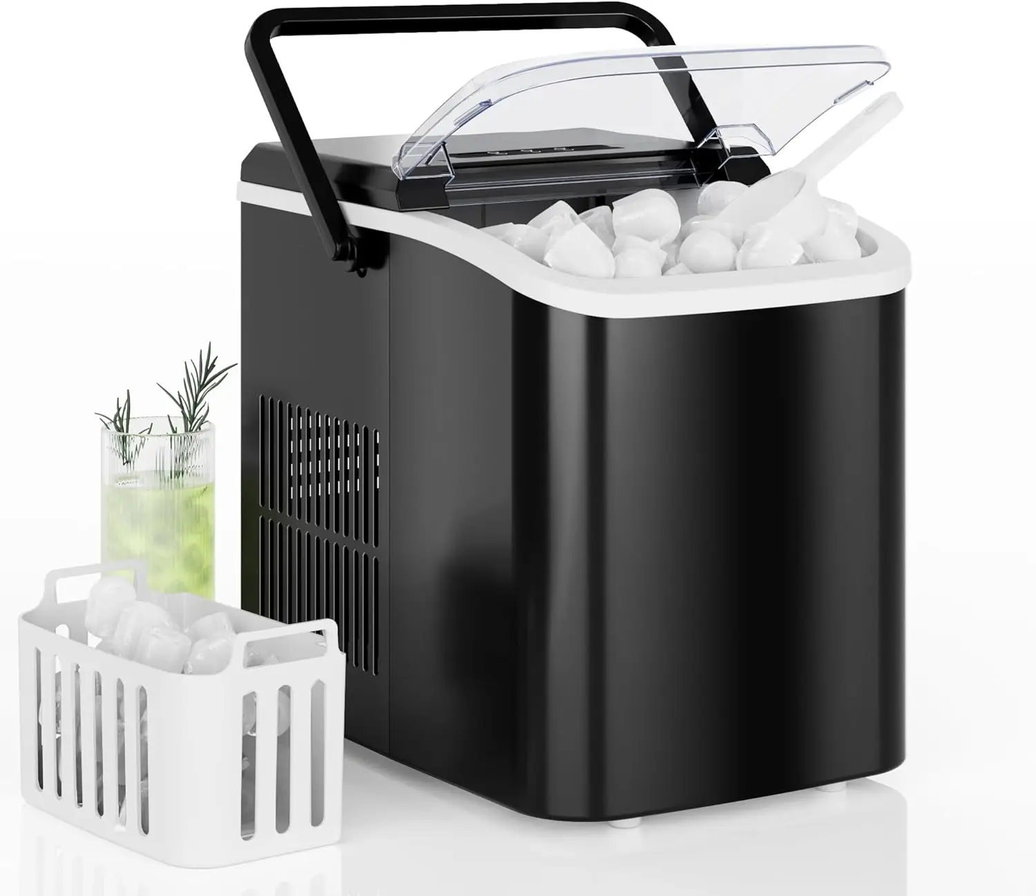 

Countertop Ice Maker with Handle, 26lbs/24H Portable Ice Machine, 9 Bullet Ice Cubes Ready in 6 Mins, Self-Cleaning