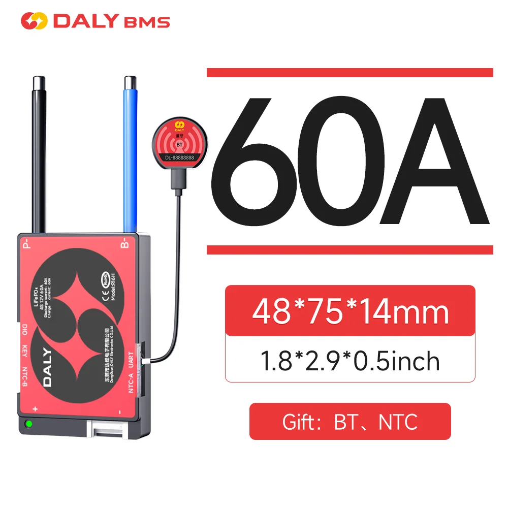 Daly BMS 3S 4S 12V 6S 7S 8S 24V 10S 12S 36V13S 14S 15S 16S 48V Bluetooth BMS 40A 60A Lifepo4 Li-Ion 3.2V 3.7V Smart BMS