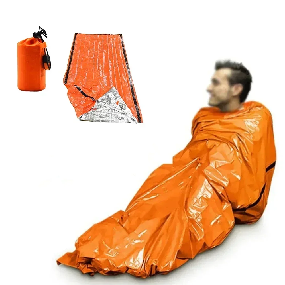 

Спальный мешок для экстренных ситуаций, тепловое одеяло из майлара, водонепроницаемый многоразовый мешок, портативное снаряжение для кемпинга, походов