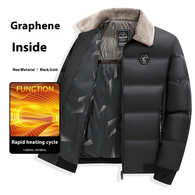 

Men's Short Puffer Cotton Jacket with Fake Fur Collar Thickened Warm Winter Coat 2025 New Autumn Plush Lined Outdoor Urban
