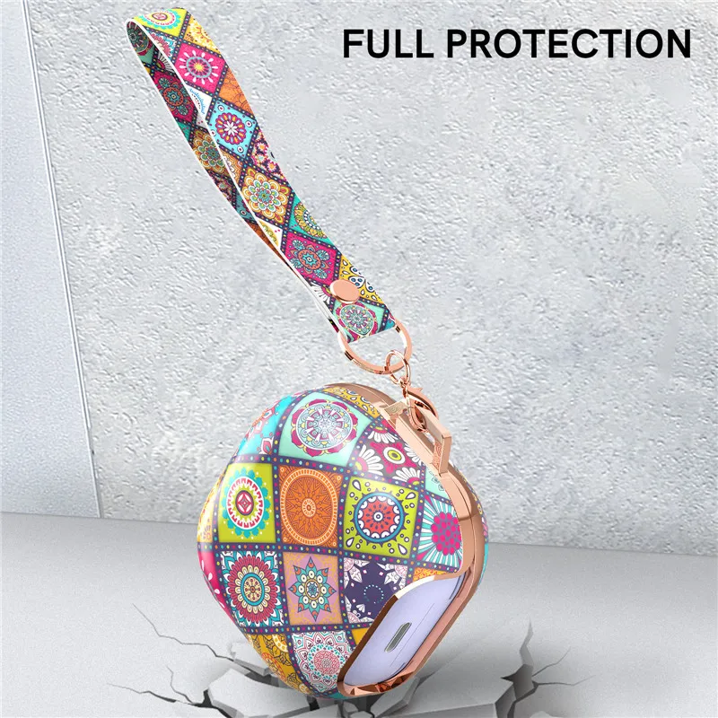 สำหรับ Samsung Galaxy Buds Pro/Live/Buds 2ดอกไม้ภาพวาดหูฟังพร้อมพวงกุญแจสำหรับ Galaxy buds2 Pro กรณี