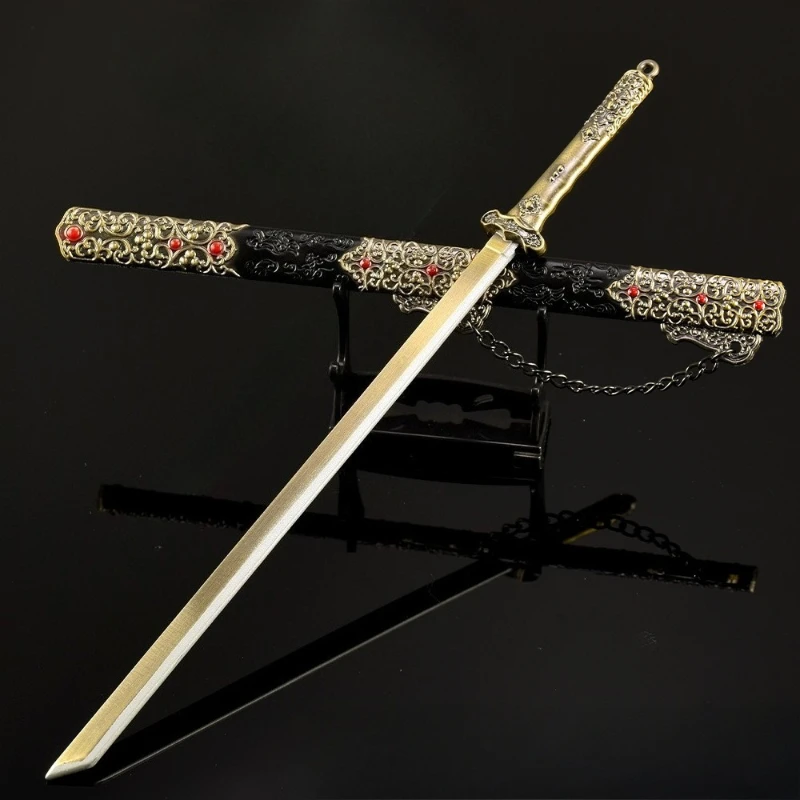 30 ซม./11.81in จีน Animation อุปกรณ์ต่อพ่วงทั่วไปดาบอาวุธรุ่น Tang ดาบโลหะ Sheathed ดาบหัตถกรรมเครื่องประดับของเล่นเด็กของขวัญ