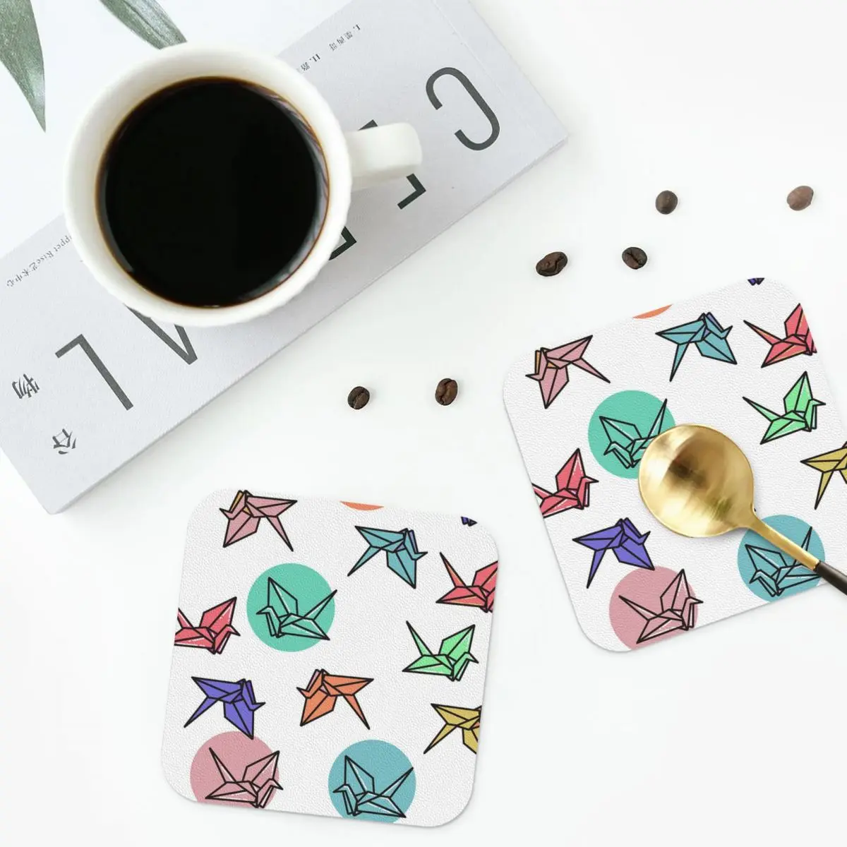 Origami Cranes Coasters Kitchen Placemats Waterproof Insulation Cup Coffee Mats For Decor Home Tableware Pads Set of 4