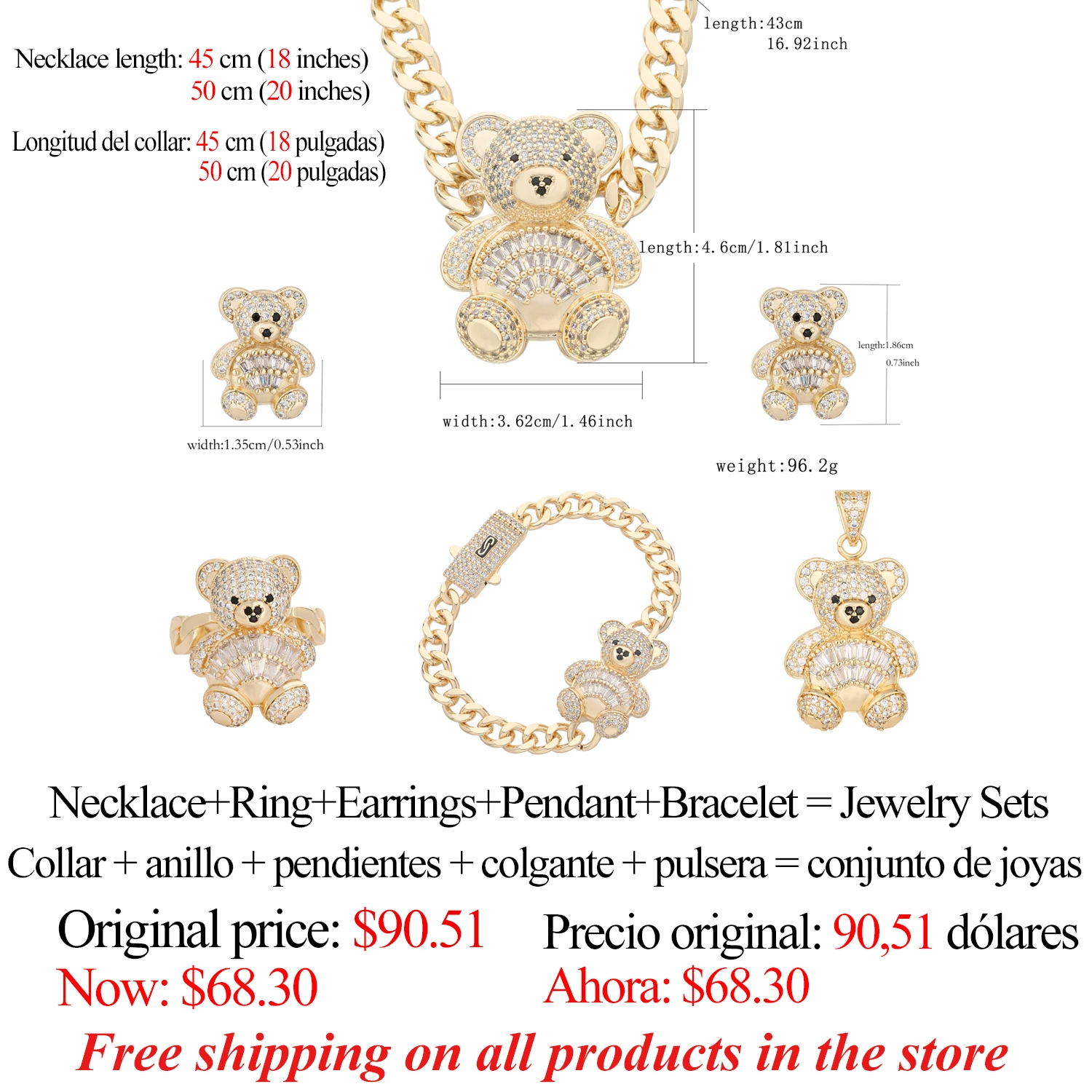 VCT brand luxury jewelry animal bear jewelry set combination low price sale women's set free shipping