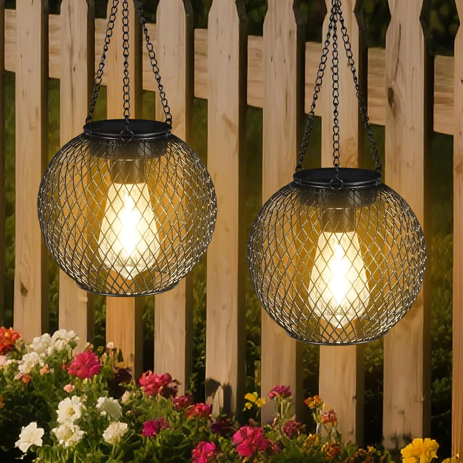

Solar Powered Durable Wrought Iron Antique Openwork Mesh Pendant Light Outdoor Garden Pathway IP65 Waterproof LED Hanging Lamp