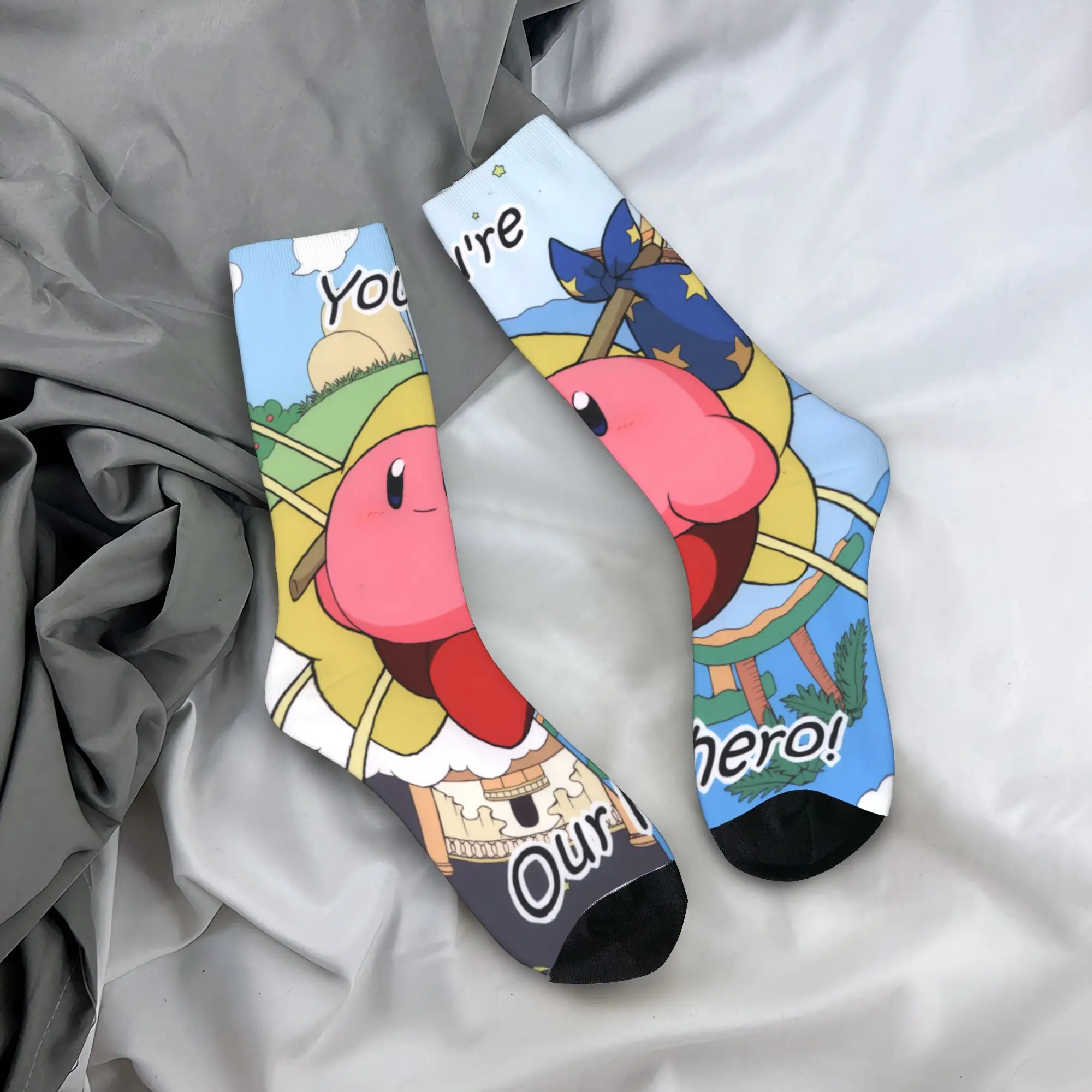 

Funny Cartoon K-Kirbys Sports Socks Polyester Middle Tube Socks for Women Men Breathable