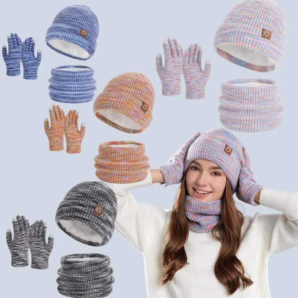 3 قطعة النساء محبوك قبعة قبعة قبعة وشاح قفازات الشتاء Coldproof قبعة وشاح قفازات مجموعات في الهواء الطلق سدادات حماية الأذن قبعة دافئة يندبروف
