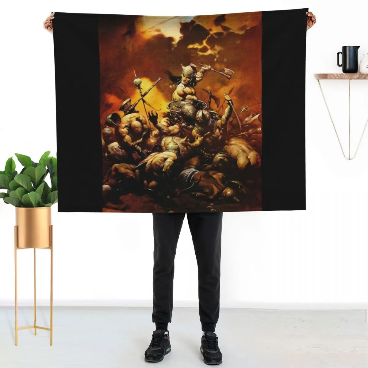 Frank Frazetta - Conan the barbarian Throw Blanket couch cozy soft plush fuzzy picnic outdoor blanket
