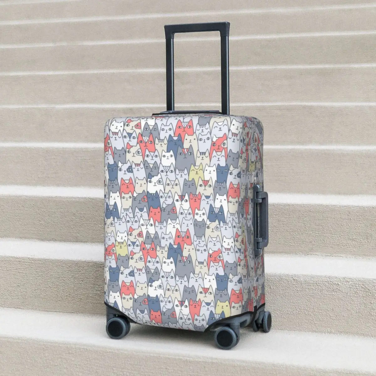 

Funny Cats Family Suitcase Cover Abstract Animal Cartoon Travel Protector Vacation Useful Luggage Case