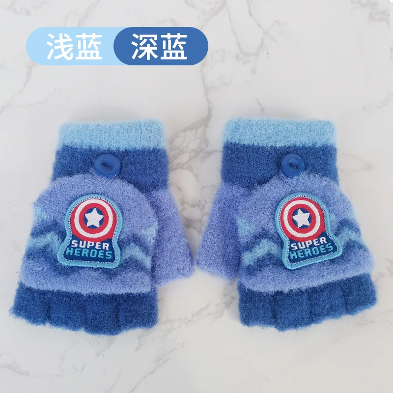 Disney Marvel Gloves Captain America Fingerless Flap Cover Gloves Kids Writing Warm Knitted Convertible Soft Flip Top Mittens