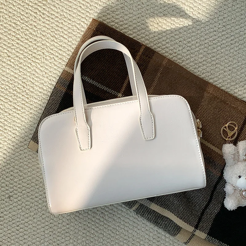 Handbag PU Leather Oil Wax Solid Color Zipper Large Capacity Commuter Square Casual Shopping Trend All-match Shoulder Crossbody