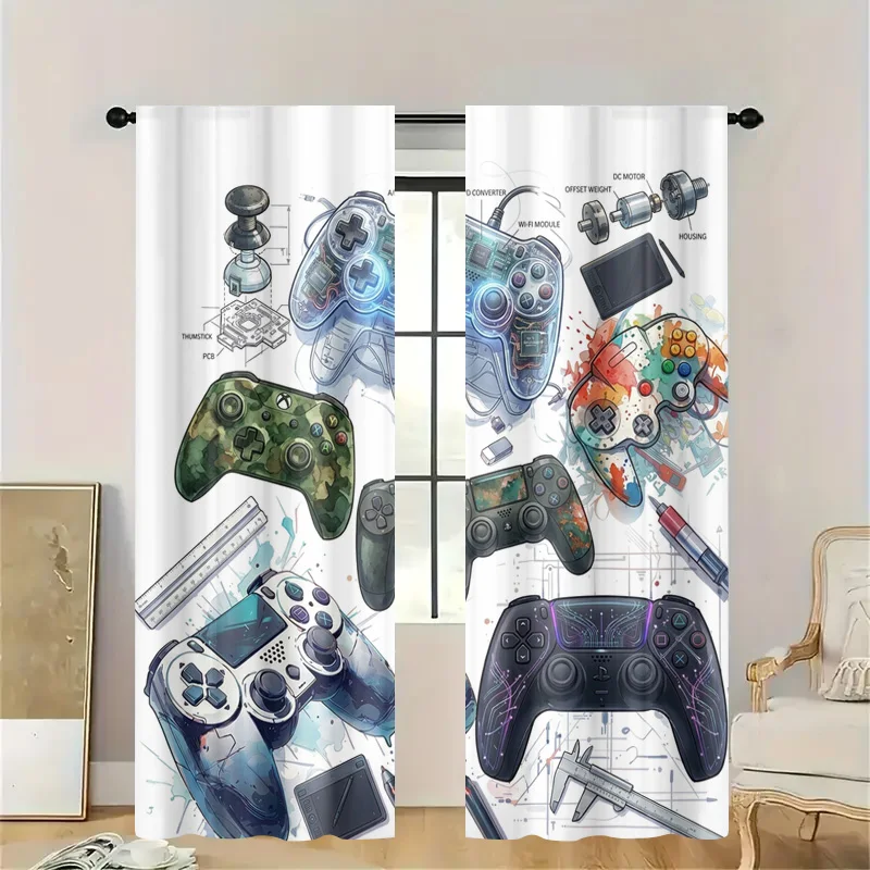 Blueprint Game Controller Schematic Curtain Panel Gamer Room Decor Geek Pop Art Window Drapes PCB Circuit Board Tech Streamer Ae