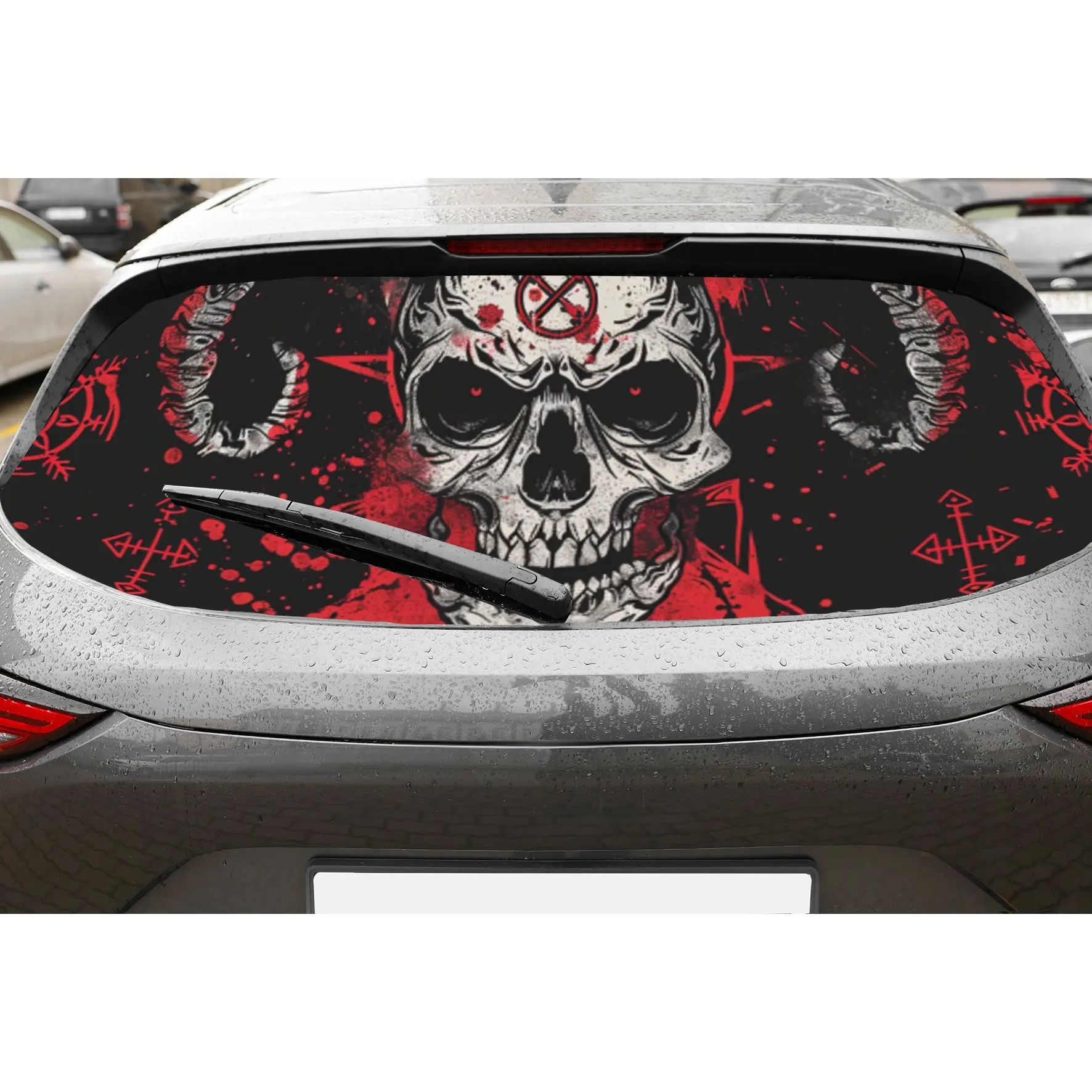 

Dark Metal Skull PVC Perforated Car Vinyl Wraps, Privacy Enhancing Design for Rear Window, Car Rear Windshield Sticker for Most
