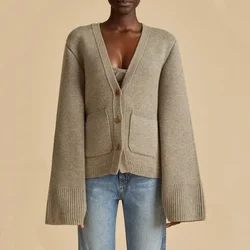 KH @ IT * E-Women's Wool Knit Cardigan Jacket, Long Sleeve Top, Casual, Versatile, Lazy Wind, Senior Sense, New, Fall and Winter