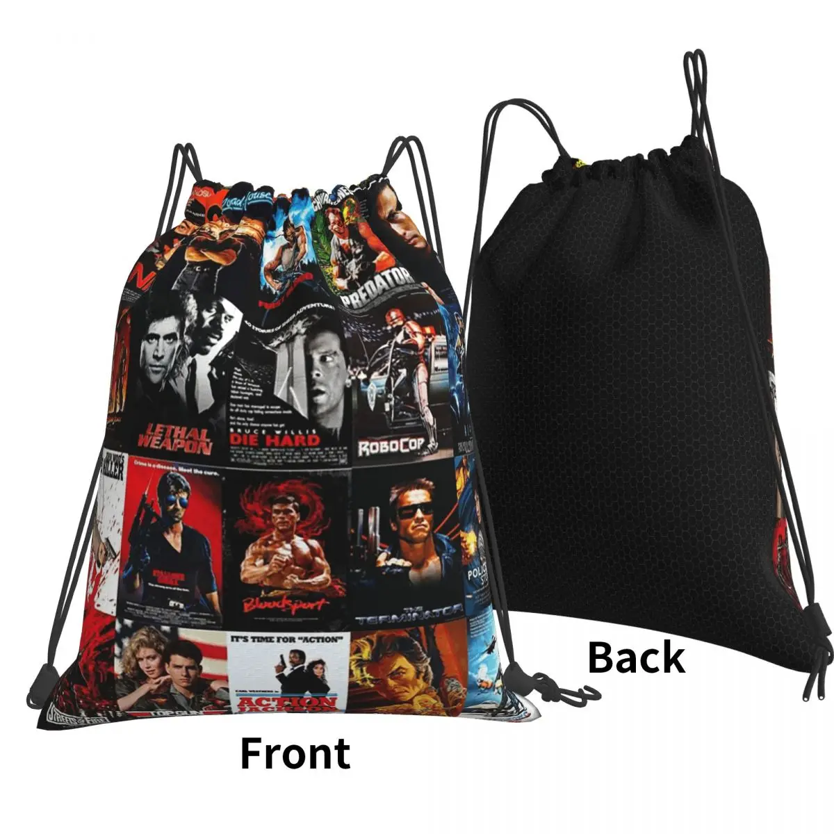 1980s Action Movie Backpacks Multi-function Drawstring Bags Sundries Bag Book Bags for Travel Students