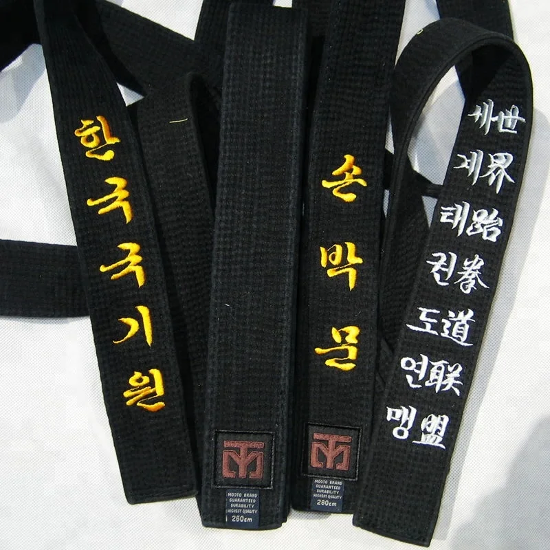 High quality 100% Cotton Taekwondo black belt WTF Width 5cm belt customized name Design embroidery according customer require