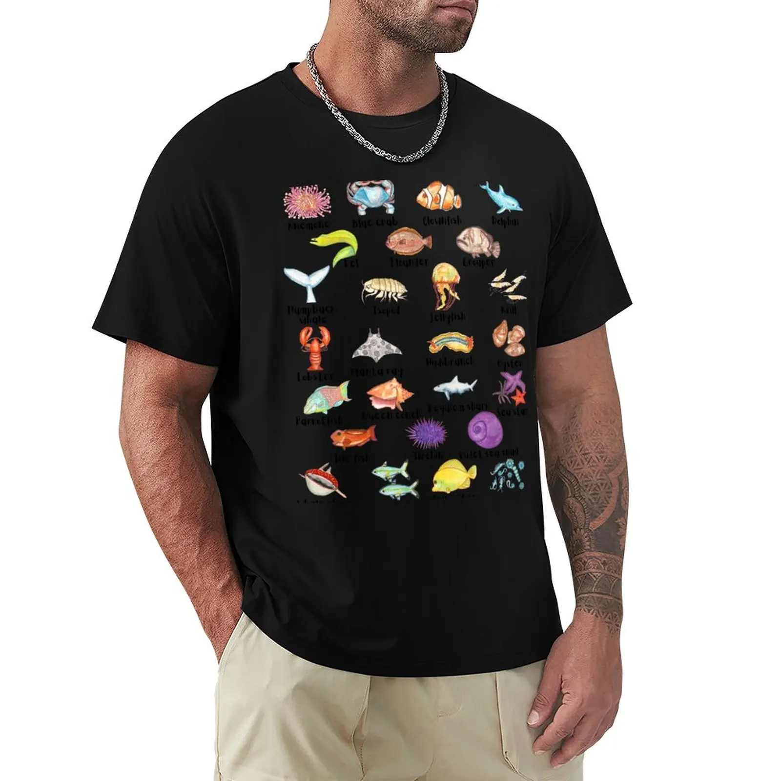 A to Z Sea Life Ocean Animals Alphabet ABC T-Shirt shirts graphic tee oversized slim fit t shirts for men