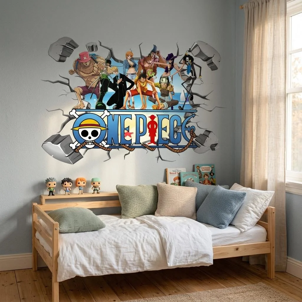 Cartoon One Piece Luffy 3D Wall Stickers For Kids Room Decoration Home Bedroom Decor Movie Self Adhesive Stickers - view 3
