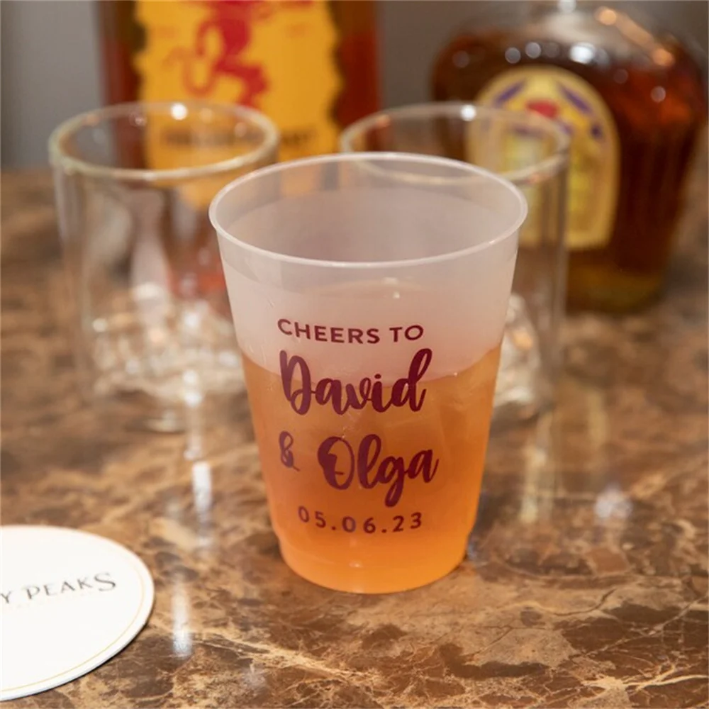 10PCS Custom Wedding Cups, Reception Bar Frosted Cups, Personalized Shatterproof Cups, Modern Wedding Decor, Signature Cocktails