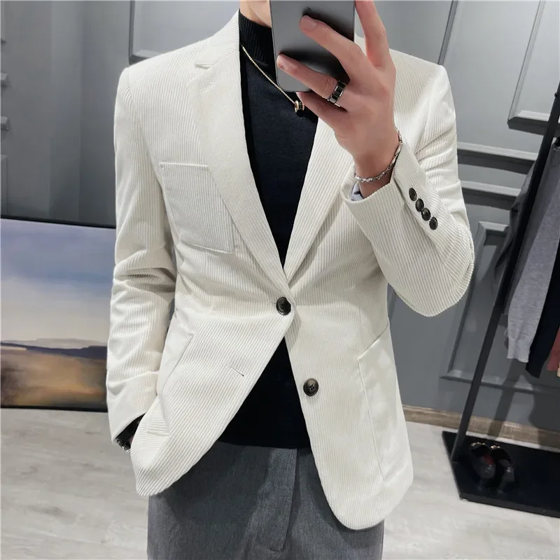 

High Quality Blazer Men's British Style Trend Premium Simple Business Elegant Fashion Casual Gentleman Slim Suit Corduroy Jacket