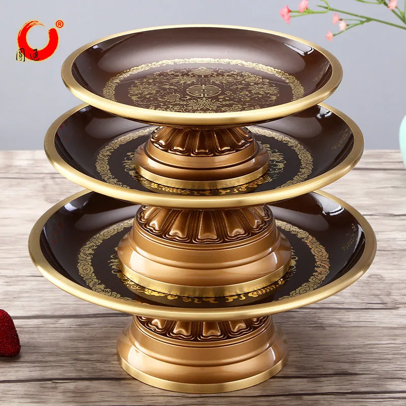 Brass Eight  Offering Tray Buddhist Altar Fruit Plate Home Temple Decor