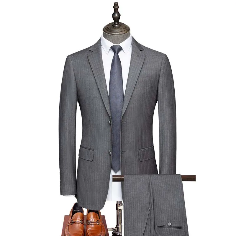 

4-B49 Gray Striped Business Wear High-end Work Clothes Men's Suit Men's Suit Men's Suit Men's and Women's Same