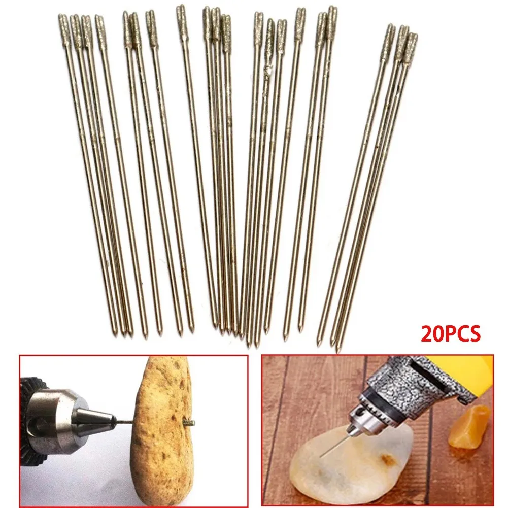 

20Pcs 40mm Mini Drill Bits 0.6mm Shank Diamond Stone Hand Drill Bit Jewelry Craft Hand Manual Drill Woodworking Tools