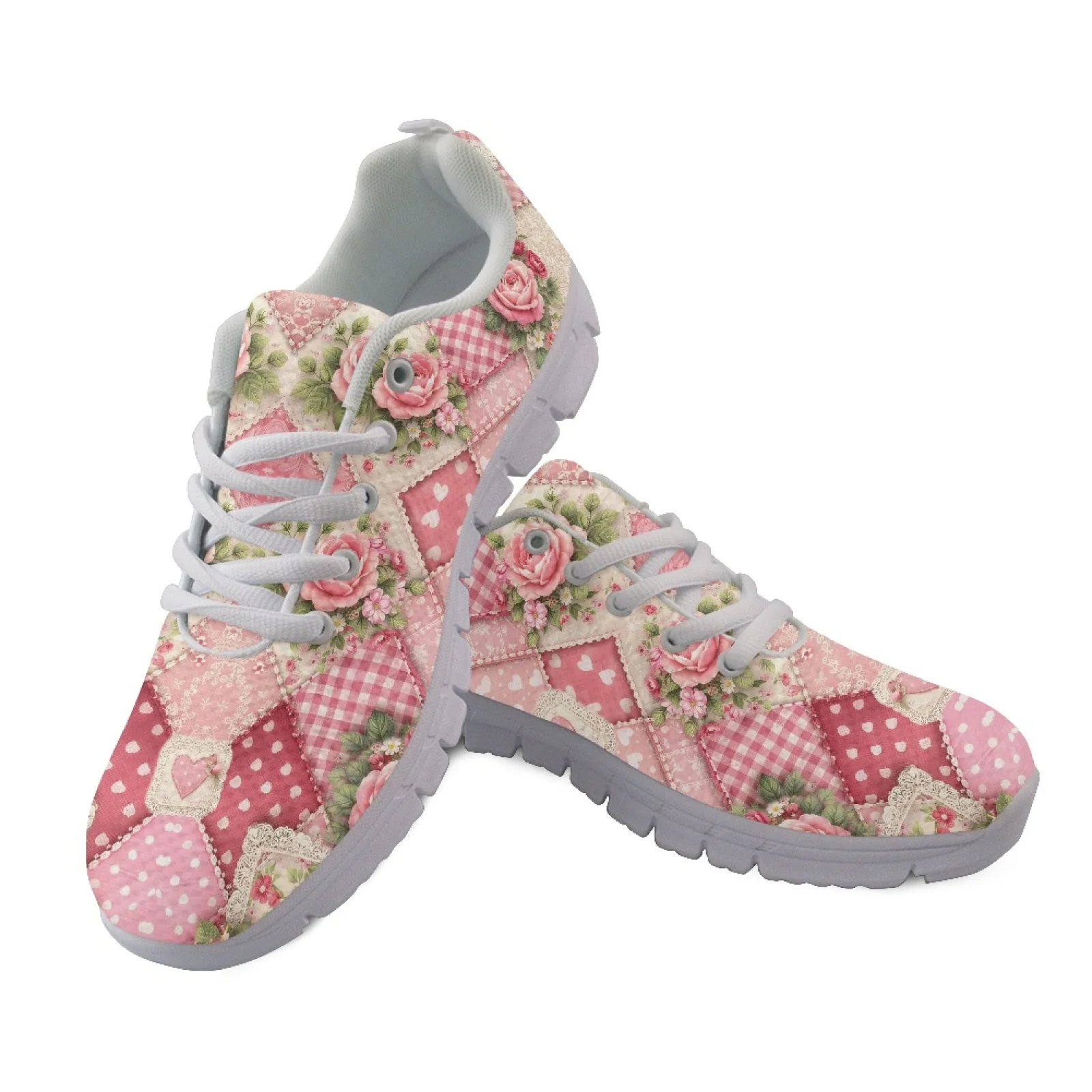 Coloranimal Lightweight Low Top Slip on Tennis Shoe for Women Women Running Shoes for Travel Rose Patchwork