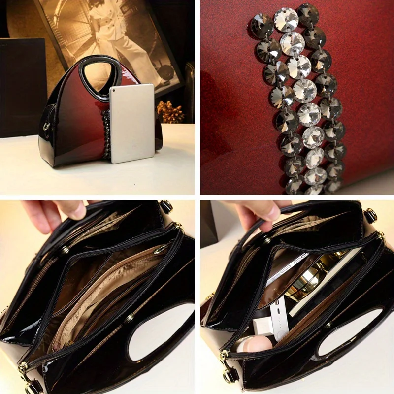 Fashion Gradient Patent Leather Clutch Bag for Women with Large Capacity and Versatile Carrying Options