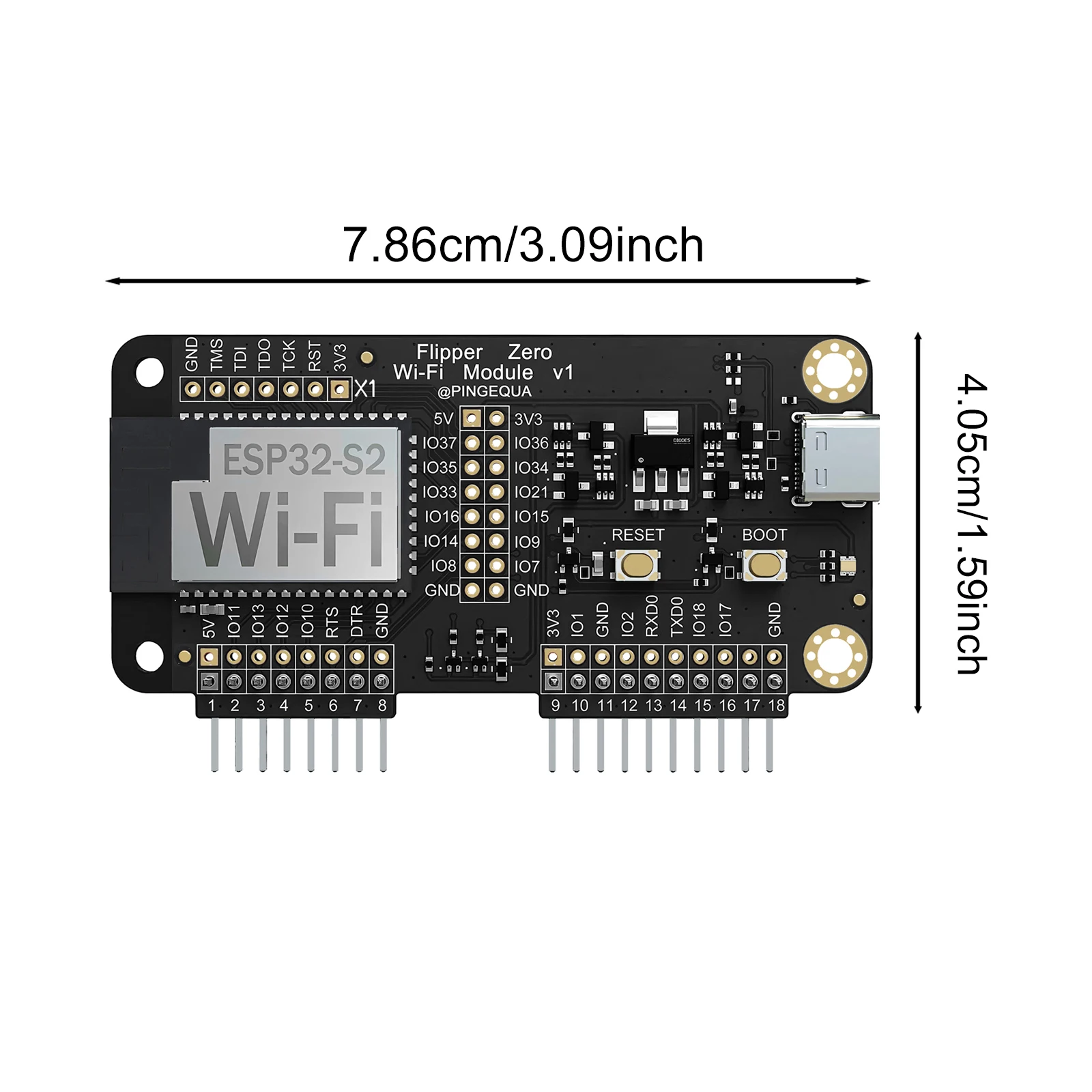 Płytka rozszerzeń Wi-Fi do Flipper Zero, ESP32-S2, z gotowym oprogramowaniem, czarna płytka PCB, USB-C, PINGEQUA, czarna. — zdjęcie produktu 4