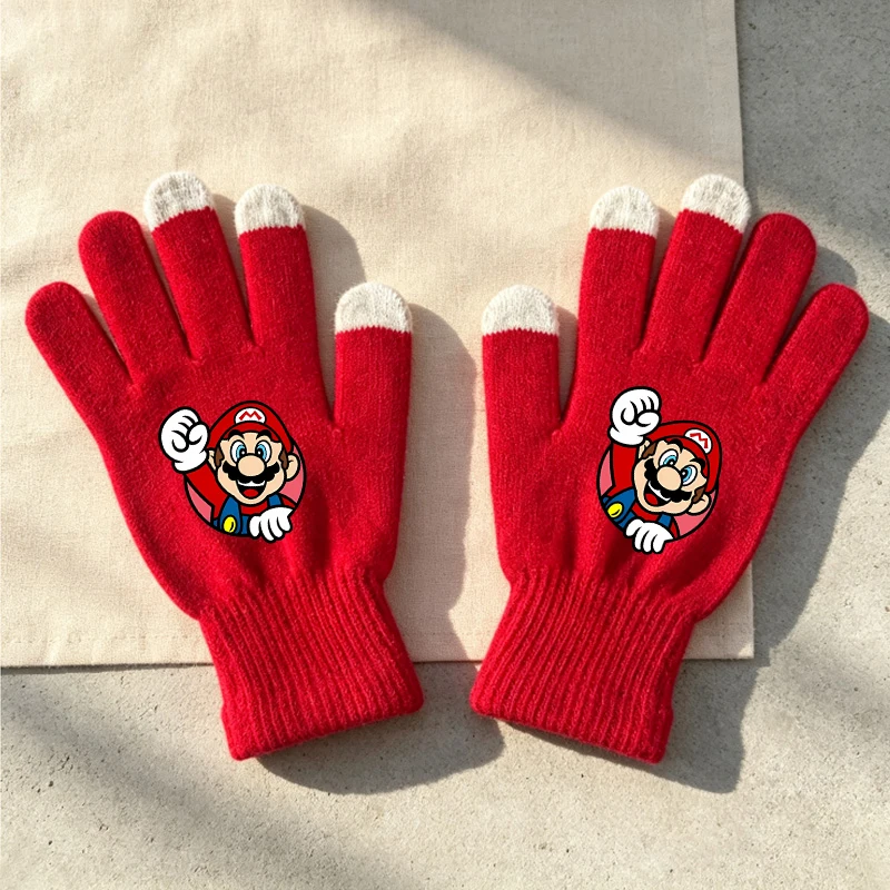 Super Bros Series Teenagers Five-finger Gloves Hot Game  Knitted Gloves Winter Warm Adult Touch Screen Glove Funny Birthday Gift