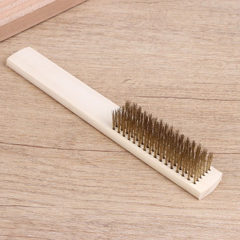 NEW 2/5/10Pcs Wood Handle Brass Wire Brush For Industrial Devices Surface/Inner Polishing Grinding Cleaning 6x16 Row Brushes