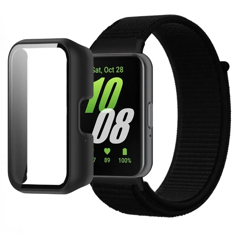 Two Piece Set Nylon Loop Strap+PC Case For Samsung Galaxy Fit 3 Explosion Proof High-definition Tempered Film Breathable Correa