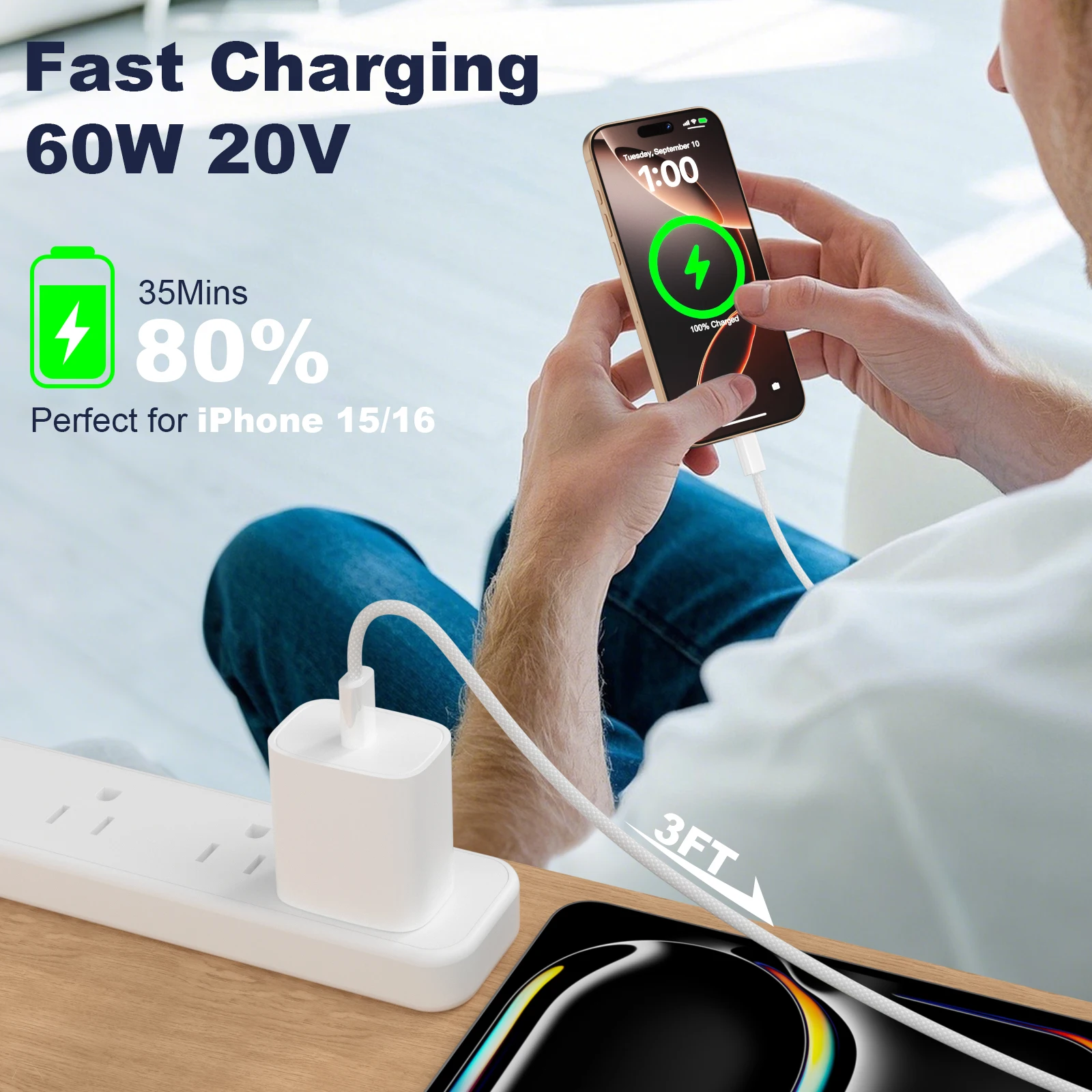 ANSEIP PD 60W USB-C To Type C Cable for IPhone 17 16 16Pro Fast Charging Wire for Huawei Xiaomi Samsung  Weaving Data Cable Line