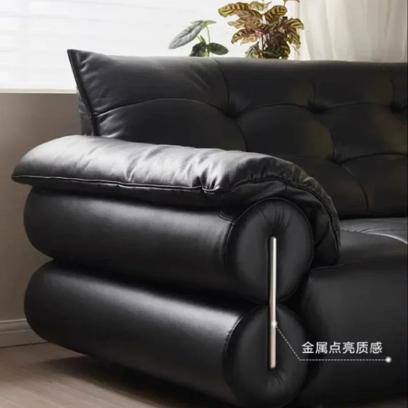 نمط القرون الوسطى بقرة سوداء كبيرة نمط الرجعية الطبقة الأولى أريكة جلد البقر غرفة المعيشة صف مستقيم أريكة جلدية سوداء الاقسام الأريكة #6
