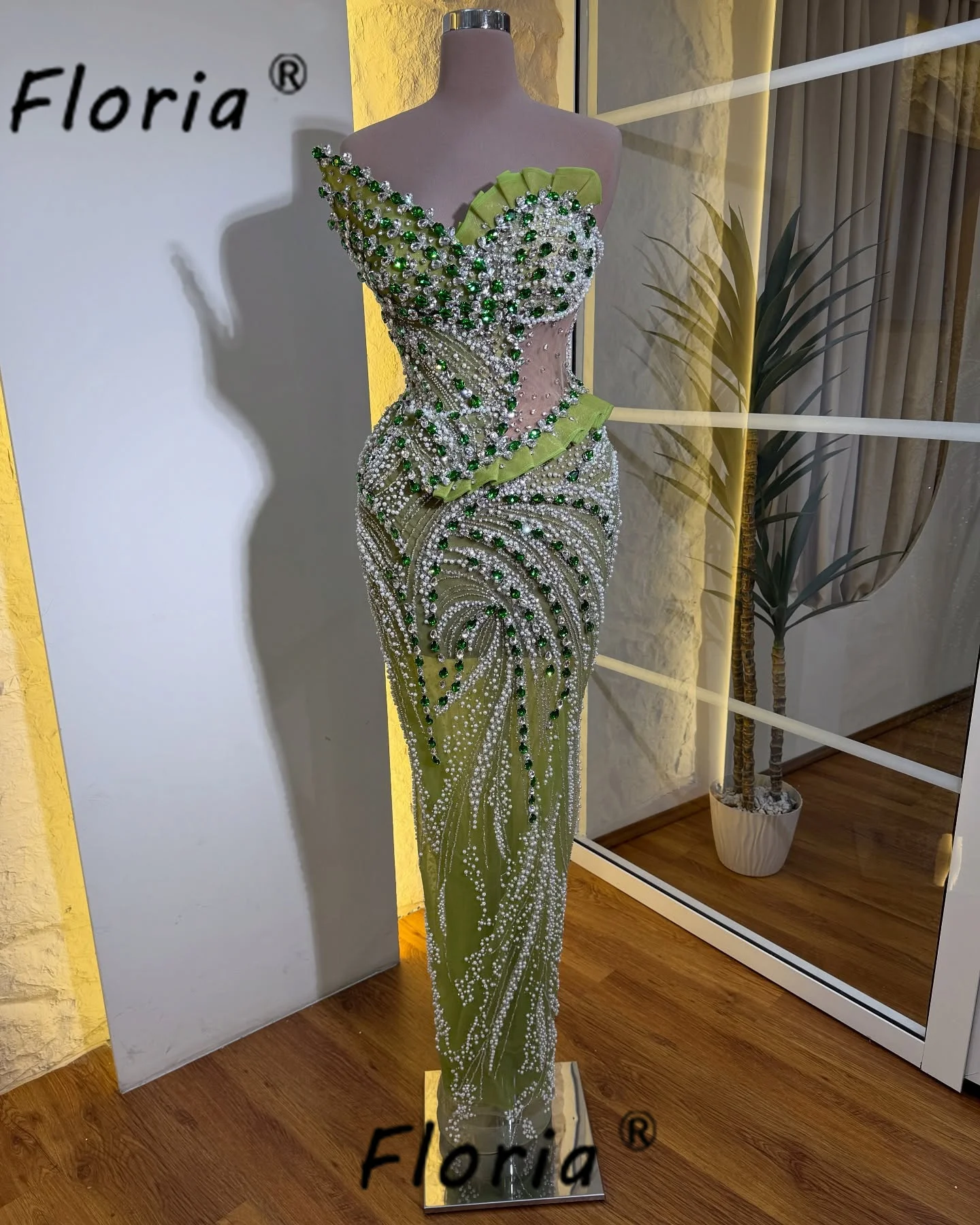 

Gorgeous Green Mermaid Evening Dresses Heavy Beads Crystal Stone Celebrity Prom Party Dress vestidos de fiesta elegantes 2025