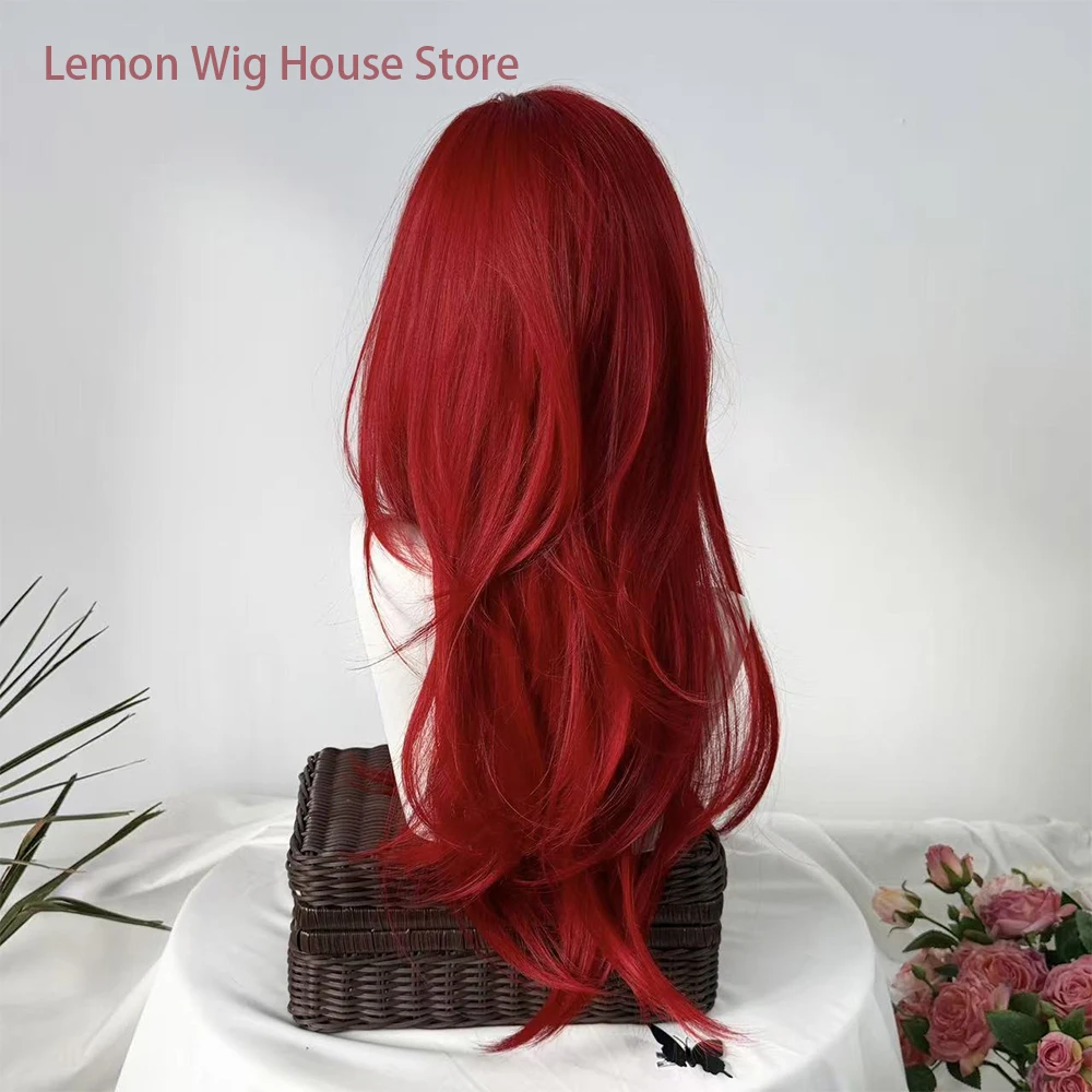 Picture 5: Red Synthetic Wig with Bangs Long Straight Hair High-Layered Wig Lolita for Women's Daily Party Cosplay Wig Heat Resistant