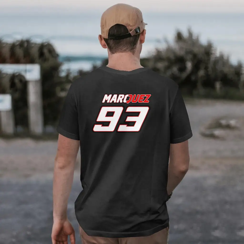 تي شيرت مارك رجالي صيفي 100% قطن موديل 2025 كاجوال رقم. تي شيرت 93 Motor Marquezs جرافيك بأكمام قصيرة ملابس الشارع Unseix Top Tee